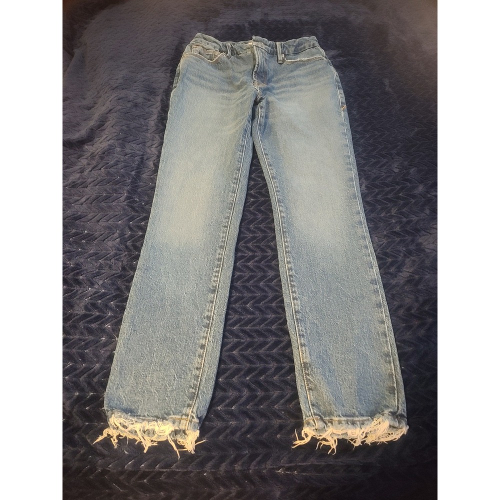Good American Straight Leg Jeans Blue Frayed Hem GCPB235T Size 00 24